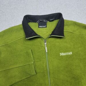 Marmot Jacket Large Green Full Zip Polartec Fleece Sweater Hiking Outdoors